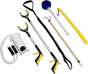RMS 7-Piece Hip Knee Replacement Kit with Leg Lifter 19 and 32 inch Rotating Reacher Grabber Long Handle Shoe Horn Sock Aid Dressing Stick Bath Sponge - Ideal for Knee Or Back Surgery Recovery