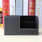 JSEIAJB PU Leather Desk Organizer Pencil Pen Holder Caddy Storage Box With 3 Compartments For Home Office School Supplies(white-Cartoon little bear starry sky5)