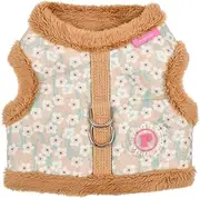 [Pinkaholic New York] Kalina Jacket Dog Harness Step-in Warm Winter Flower Pattern for Small Dog, Beige, Small