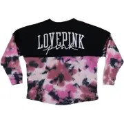 Vs Victorias Secret Pink Varsity Crew Sweater Jacket Top Fuschia Tie Dye L