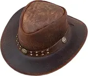 [Dream Apparel] Leather Cowboy Hat for Men Women Western Australian Outback Hat with Shapeable Wide Brim, Aussie Style Leather Hat