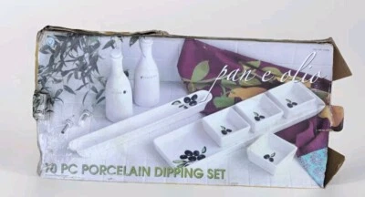 Over And Back Pan e Olio Porcelain Serving Tray With 5 Appetizer Condiment Dish