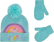 [Concept One] Peppa Pig Kids Beanie Hat and Gloves Set, Toddler Cuffed Winter Knit Cap with Pom and Matching Mittens, Teal Blue, One Size, Teal, One Size