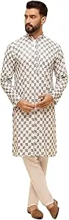 [Sojanya] (Since 1958 Men'S Cotton Rayon Embroidered Sequinned Kurta With White Pyjama
