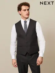 Brown Textured Wool Suit: Waistcoat (317516) | $100