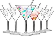 Martini Glasses Set of 6, 10 oz Plastic Clear Candy Cups Martini Cocktail Glasses with Acrylic Clear Ice Scoop for Bar Margarita Whiskey Housewarming Gifts for Women Men