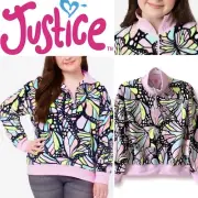 Justice Sweatshirt Big Girls Sz Large 12/14 Mock Neck 1/4 Zip Long Sleeves Pink