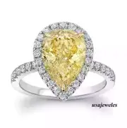 14K 2-Tone Gold Finish 3CT Pear Shape Genuine Citrine Wedding Halo Jewelry Ring