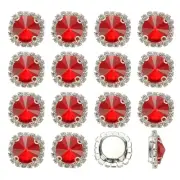 16Pcs Rhinestone Buttons, Flatback Sew on Rhinestones, Red