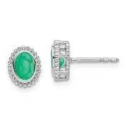 14k White Gold Oval Emerald Post Earrings