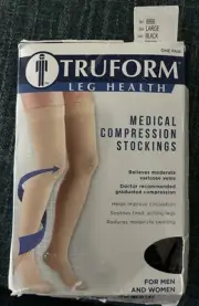 Truform Leg Compression Stocking 20-30mmHg Firm Black Thigh High Sock Large