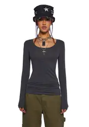 [Dolls Kill] Casual Meetups Long Sleeve Top - Gray (Brooklyn)