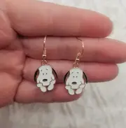 Enamel Cute Snoopy Beagle Earrings! Whimsical And Fun!