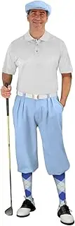 [Golf Knickers] Mens Select A Style Light Blue Outfit with Matching Golf Cap and Selected Argyle Socks