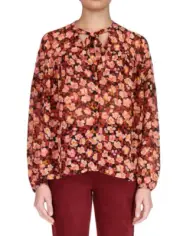 NEW W TAGS Sanctuary Floral Button Front Yoke Tie Blouse in Red, Sz XS