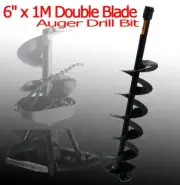 3/4" Fitting 6" x 1M Ice Earth Auger Drill Bit w/ Double Sharp Blades