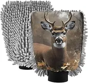 XYMZR Retro Deer Autumn Absorbent Microfiber Car Wash Mitt, Funny Cute Anime Scratch Free for Cars Cleaning, Home Cleaning Mitts, 2 Pack, 10.24” L x 7.09” W