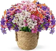 12 Bundles Artificial Flowers Plants Outdoor Indoor, UV Resistant Fake Silk Flowers Faux Plastic Flowers Plants for Home Garden Decorations, Multicolor-6 Colors (Multicolor A)