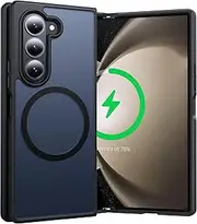 FNDMIL NO.1 Magnetic for Samsung Galaxy Z Fold 5 Case Compatible with MagSafe [Military Shockproof][Translucent Matte][Anti-Fingerprint] Slim Soft Silicone Bumper for Fold 5 Case,Space Black