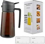 Neehows Oil Spray Bottle Dispenser for Kitchen Cooking, 470ml 16oz 2 in 1 Olive Oil Mister with 2 Waterproof Stickers for Kitchen Gadgets, Air Fryer, Salad, Frying, BBQ - Black Lid + Brown Bottle