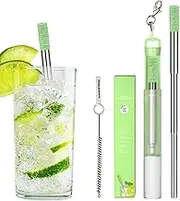 Portable Telescopic Straw - Silicone Tip Drinking Straws Stainless Steel - Telescopic Pocket Drinking Straw Set with Case and Cleaning Brush for Travel