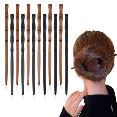 12Pcs Wooden Hair Sticks Hair Chopsticks for Women, Bamboo Shape Hair Pins for