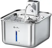 DownyPaws Cat Fountain Stainless Steel Wireless Drinking Fountain for Cats Stainless Steel with Motion Sensor and Battery Operated White