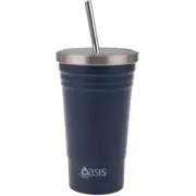 Oasis Double Wall 520ml Stainless Steel Insulated Tumbler Cup w/ Straw Navy