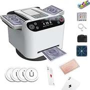 Automatic Card Shuffler and Dealer Machine, Rechargeable Card Dealing Machine with 4 Wireless Dealer Buttons, Deal Sensor, 360° Rotating Playing Card Table Accessories for Card Game(White)
