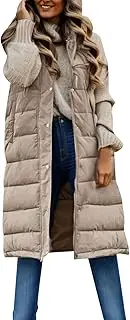JMMSlmax Women's 2023 Autumn Reversible Vests Sleeveless Fleece Jacket Long Warm Winter Coat Outerwear Zip Hoodie Pockets, A4-Beige, X-Large, A4 Beige, X-Large