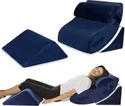 4Pcs Wedge Pillow Set Memory Foam Post Surgery Pillow Back Leg Support Pillow Adjustable Bed Rest Pillow Nave Blue