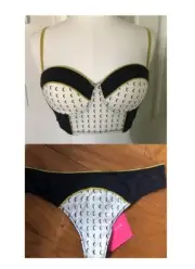 NWT RARE Sass & Bide underwire bra & thong set AUS 12D or US 34D white lime navy