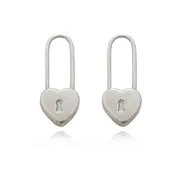Culturesse Lark 19mm Love Heart Padlock Fashion Drop Earrings Sterling Silver