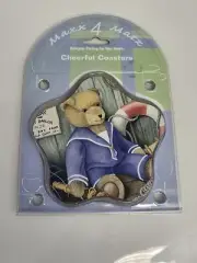 Maxx Mats Teddy Bear Sailor Cheerful Coaster Set of 4 with Holder Star Shape Vtg