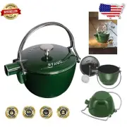 Chic Basil Enameled Cast Iron Tea Kettle - 1-qt Whistle for Superior Brewing