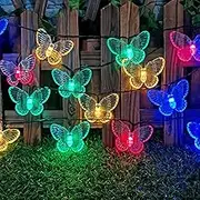 EONANT Solar Butterfly Fairy Lights, Waterproof 20 Feet 30 LED Crystal Butterfly Garden Solar Light 8 Modes Outdoor Fairy Lights Garden Lawn Christmas Wedding Decoration (Multi-Colour)