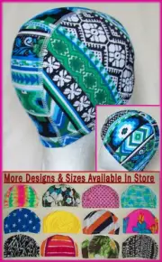 Childrens / Childs / Kids LYCRA SWIMMING CAP - Blue & Green Pattern Swim Hat NEW