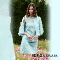 在飛比找momo購物網優惠-【KERAIA 克萊亞】湛藍精靈高訂質感唯美羽毛小洋裝