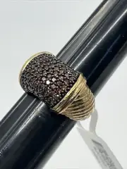 Vintage SJ Bella Luce Sterling Silver Amber Brown Sparkly Rhinestone Band Ring 7
