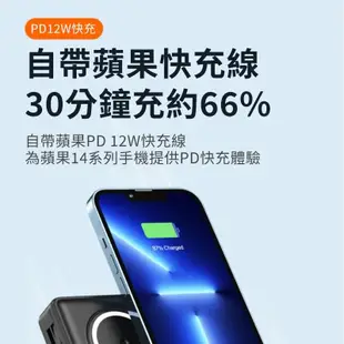 第八代 方型 磁吸式行動電源 自帶插頭自帶線行動電源 無線快充22.5W快充隱藏式支架充電寶 全方位 (6.3折)