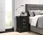 Black Nightstand | Modern Bedside Table w/ Drawers & Shelf