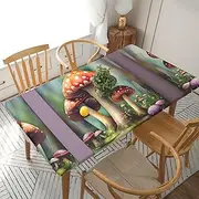 5 Foot Rectangle Elastic Fitted Tablecloth, Waterproof Edged Great for Picnic Party Outdoor Patio,Japanese Painting Mushroom