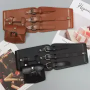 Women Elastic Dress Corsets PU Waistband Belt Medieval Gothic Wide Belt With Bag