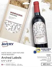 Avery Arched Wine Labels with Sure Feed for Laser Printers, 4.75" x 3.5", 40 White Labels (22826)