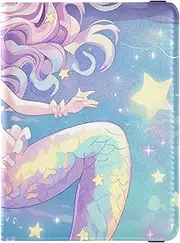 [Amooorous] Anime-style Cute Mermaid Stars Fantasy Leather decorative passport holder for travel women Travel Documents Organizer Protector Passport Holder Ultra Slim, Anime-style cute mermaid stars fantasy, 1