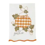 Mud Pie Home GATHER Pumpkin Applique Buffalo Check Hand Bath Towel