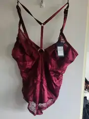 City Chic Xs Bodysuit Overt Burgundy plus size 14