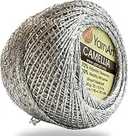 Yarnart Camellia Metallic Shimmer Fine Yarn - 70% Polyester, 30% Metallic, 192m, 20g, Crochet Thread, Lace, Embroidery, Jewelry Making, and Decorative Craft Yarn, 1.25mm Hook (Silver)
