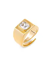By Adina Eden Cubic Zirconia Bezel Baguette Square Signet Adjustable Pinky Ring
