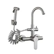 Onyzpily Matte Black Kitchen Faucet With Spray Gun Wall Mounted Hot Cold Water Mixer Tap Rotatable Faucets Dual Water Mode Brushed Nikcle